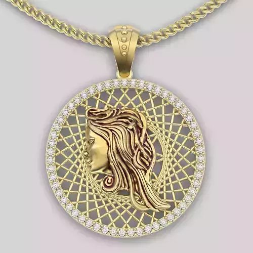 Girl  pendant leaves silver gold jewelry printable 3D model