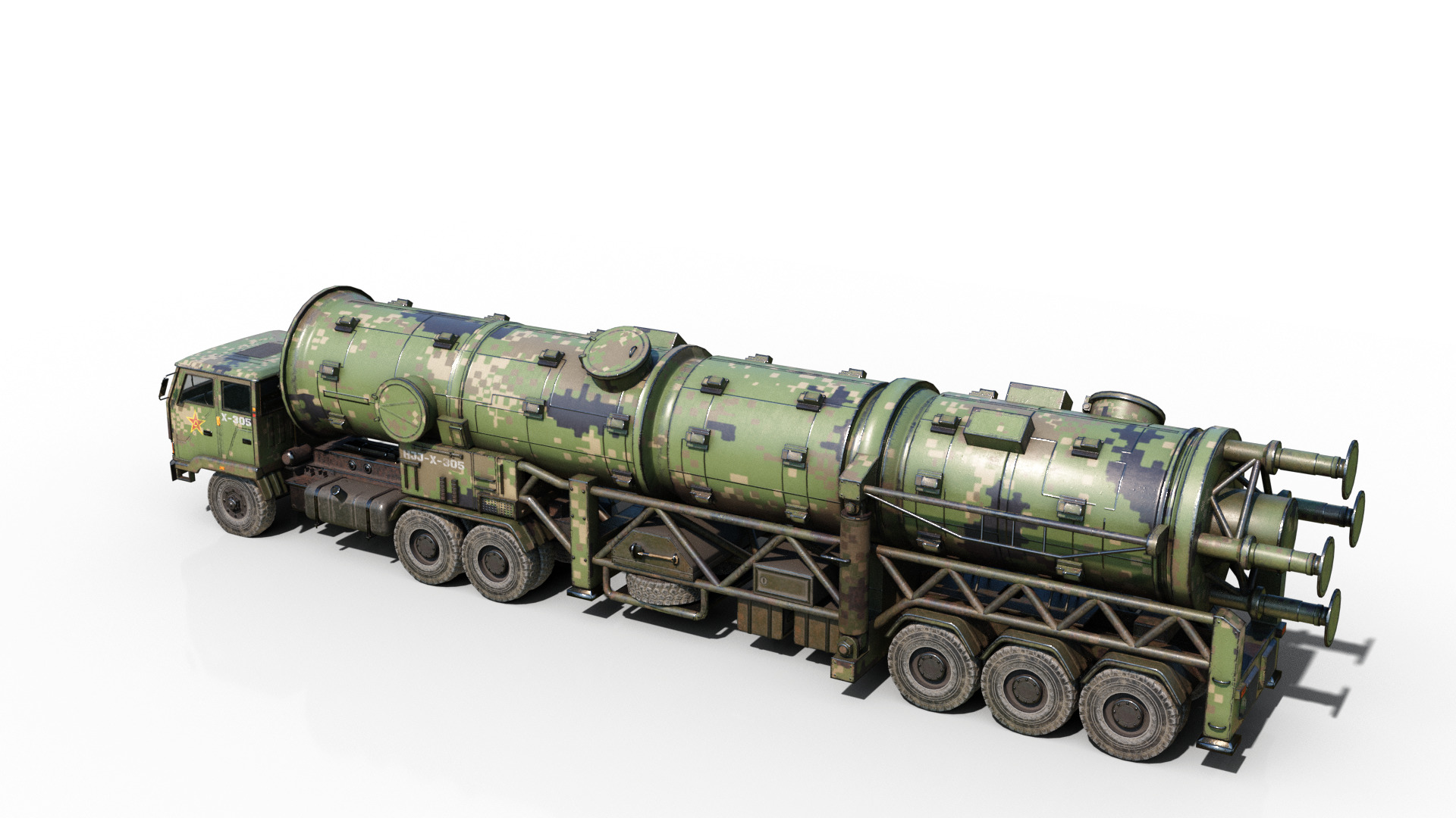 4 coatings of China DF-21 CSS5 DF21 ballistic missile launcher 3D model_1
