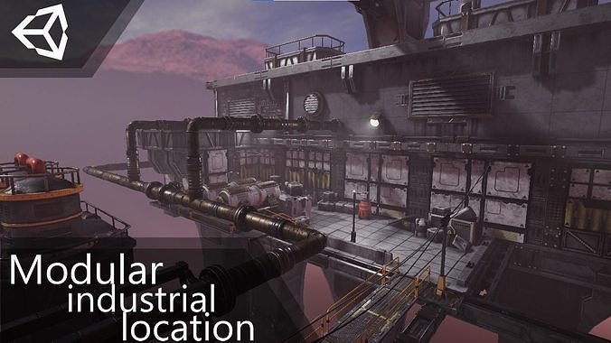 Moduls and props for Sci-Fi industrial Location Unity Blender Low-poly 3D model