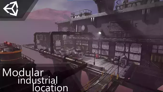 Moduls and props for Sci-Fi industrial Location Unity Blender Low-poly 3D model