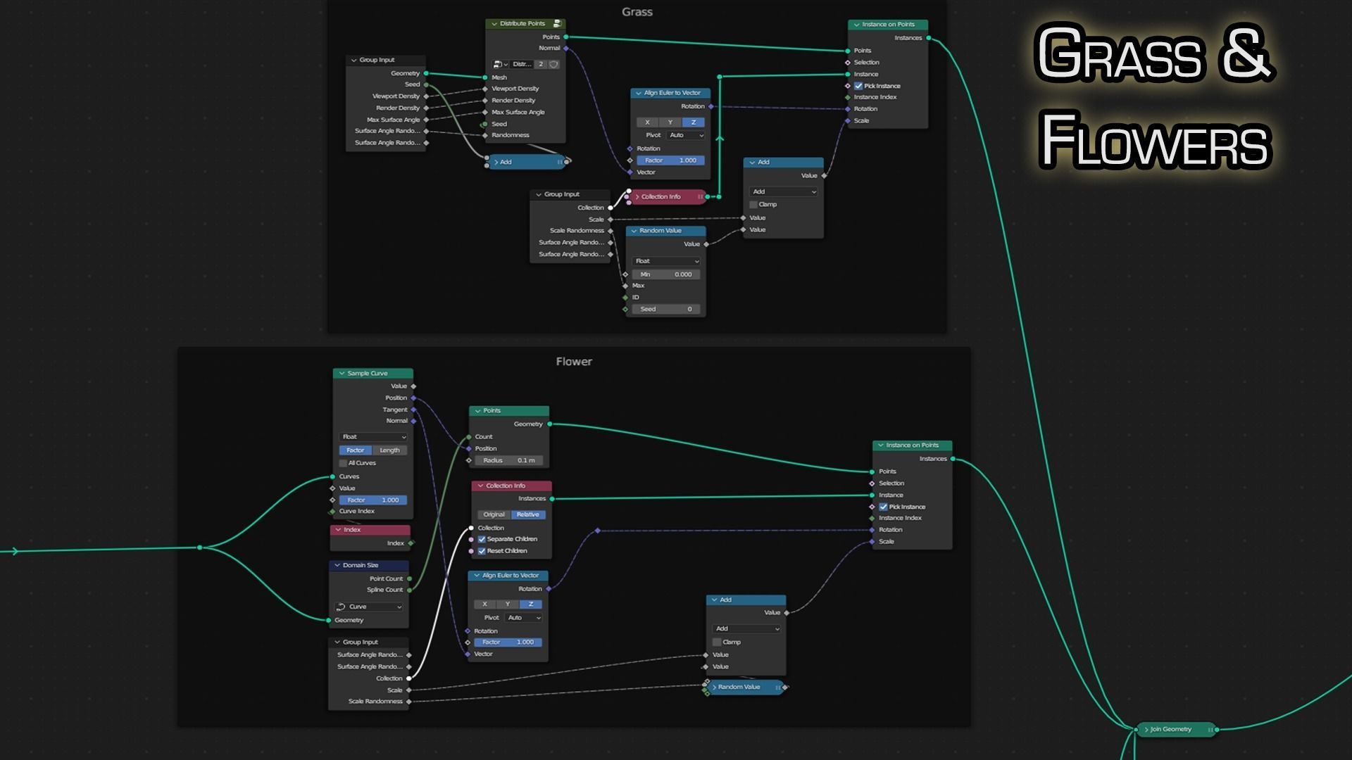 Blender 4 Grass and Flowers Meadow Procedural Geometry Node 3D model_8