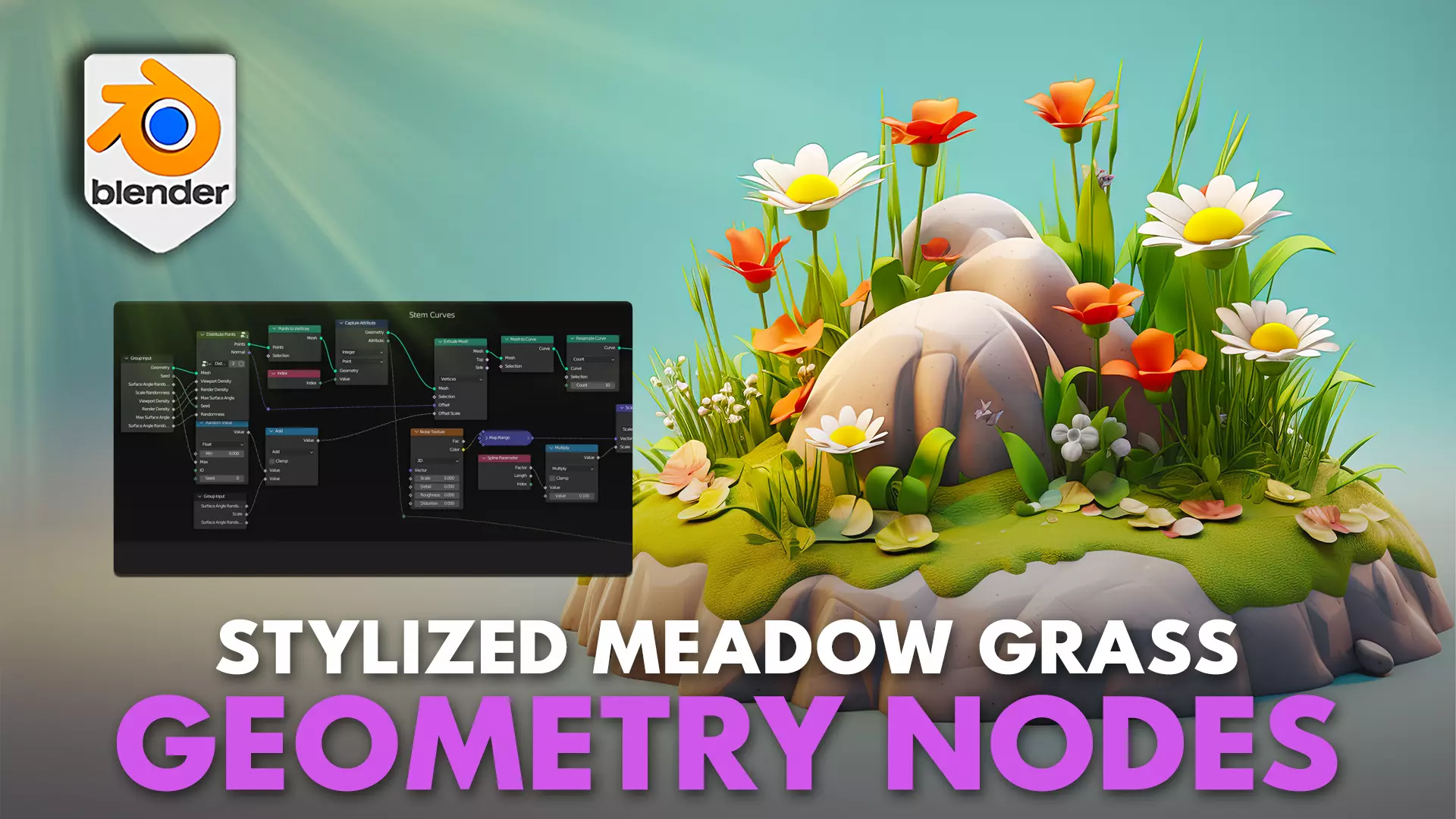 Blender 4 Grass and Flowers Meadow Procedural Geometry Node 3D model_0