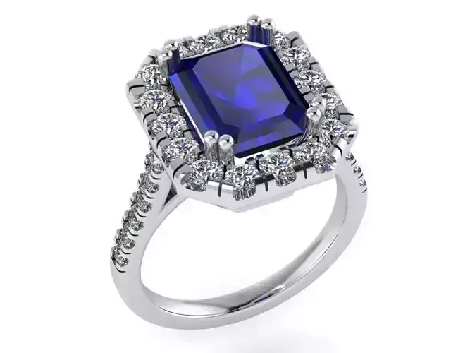 Emerald Halo Diamond Shank Ring 0081