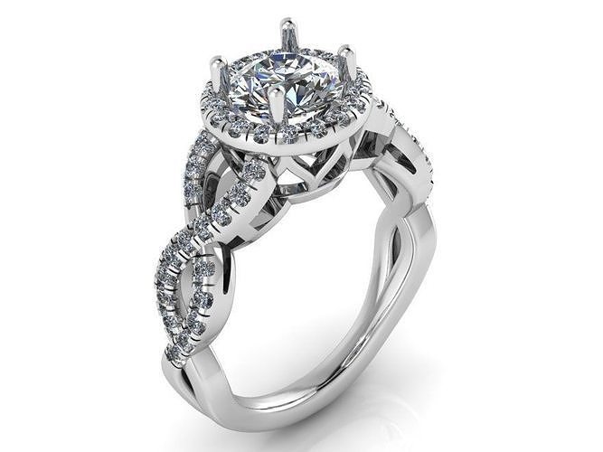 Round Halo Twisted Shank Ring 0091 3D print model