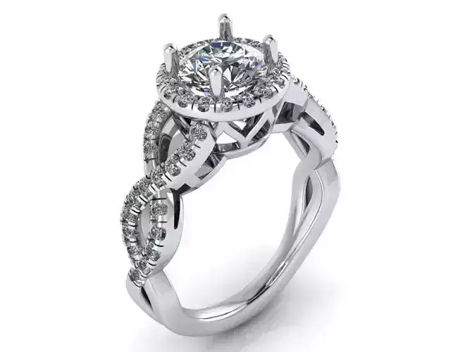 Round Halo Twisted Shank Ring 0091