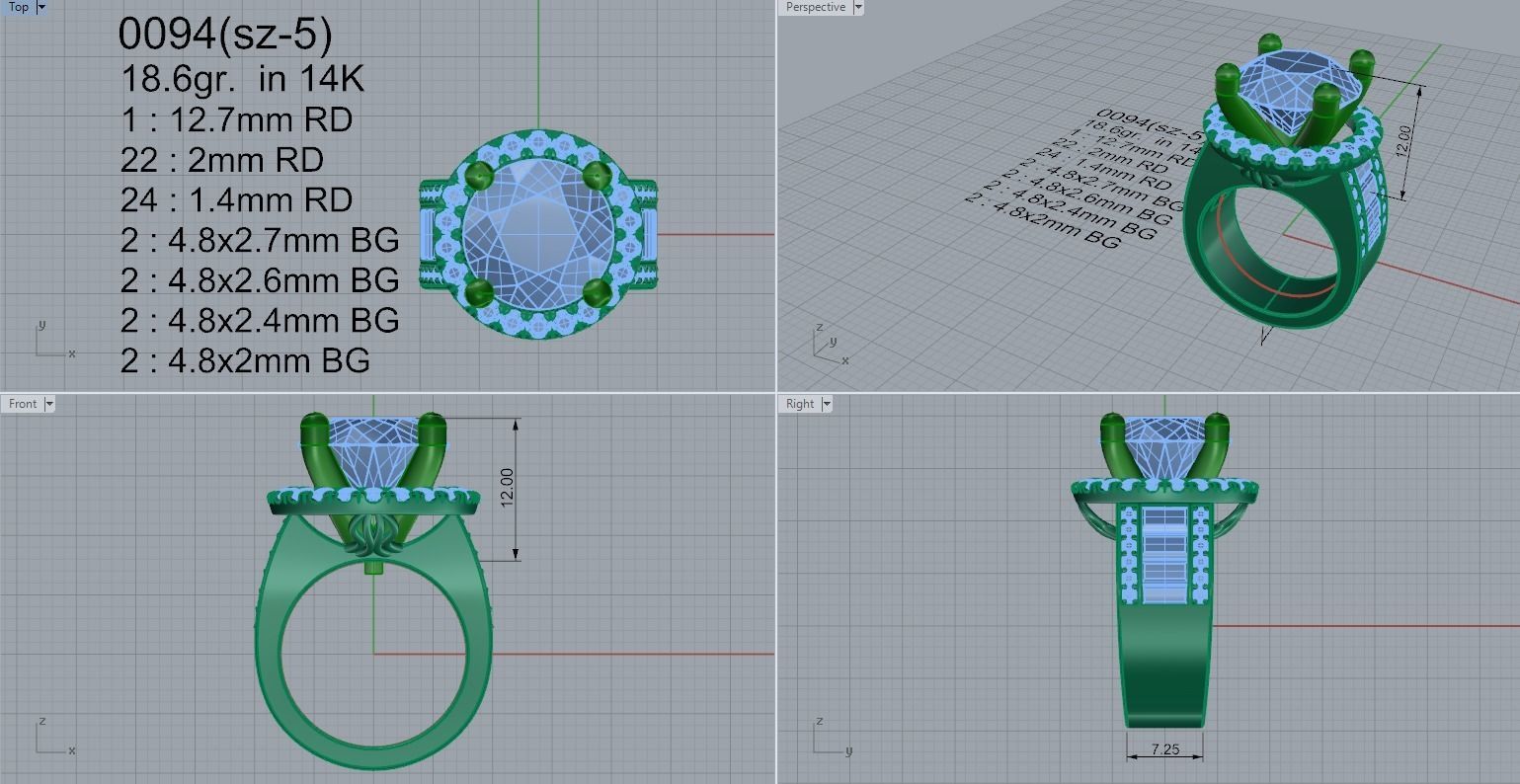 Peg Setting Round Halo Ring 0094 3D print model_4