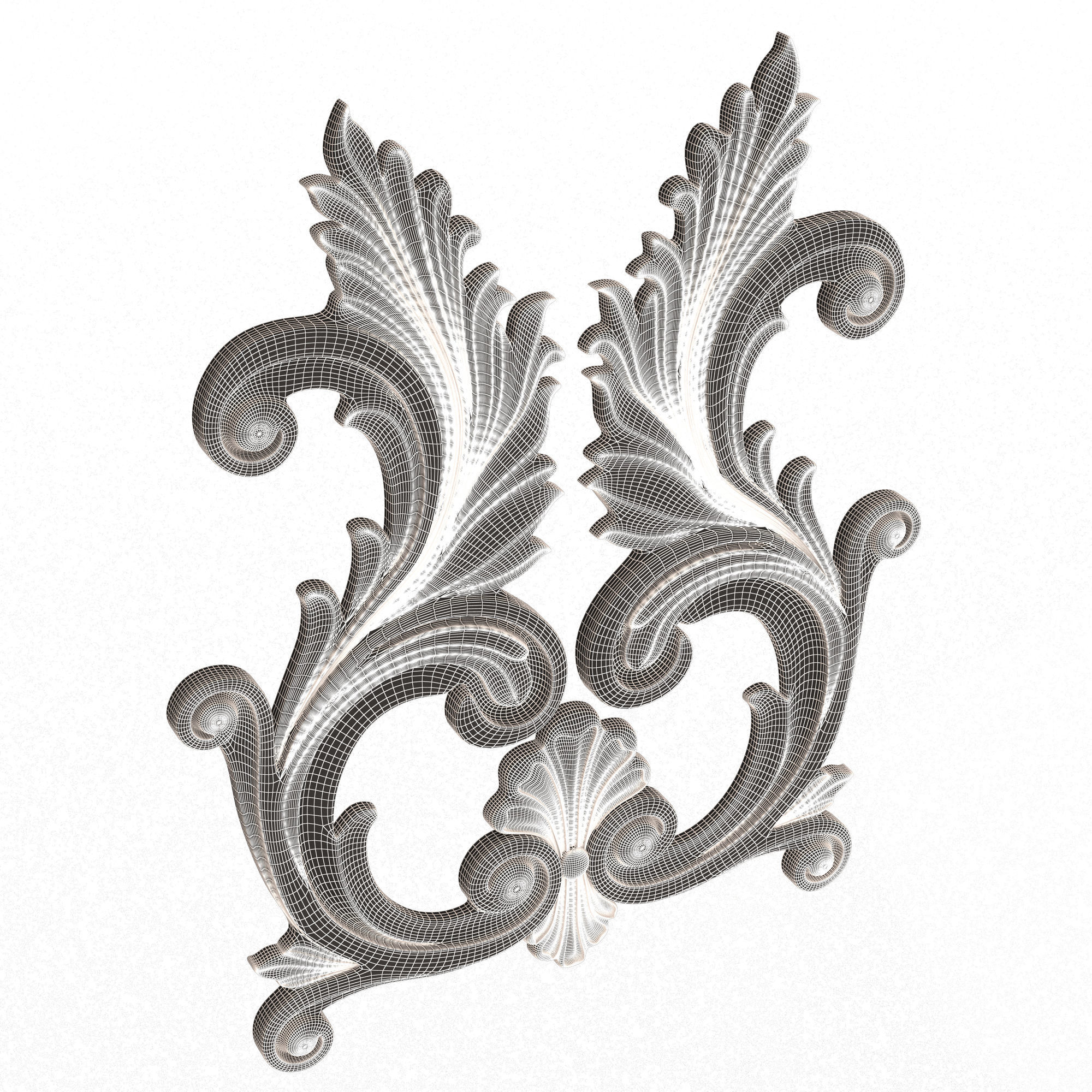 Carved Plaster Molding Decoration 042 Low-poly 3D model_7