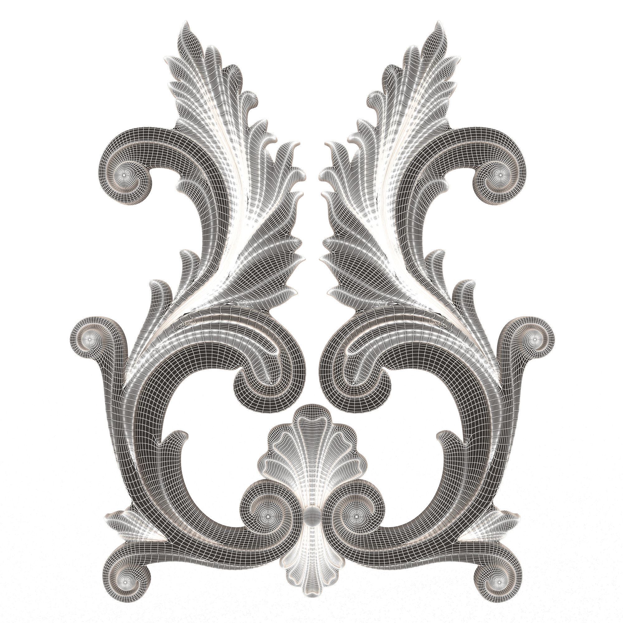 Carved Plaster Molding Decoration 042 Low-poly 3D model_6