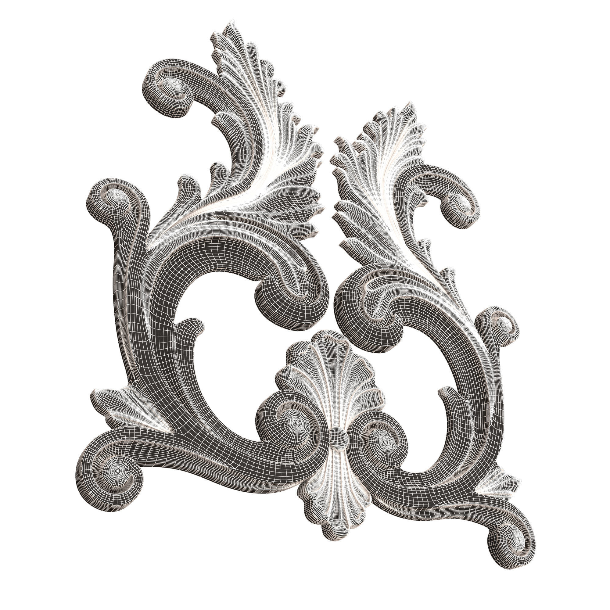 Carved Plaster Molding Decoration 042 Low-poly 3D model_9