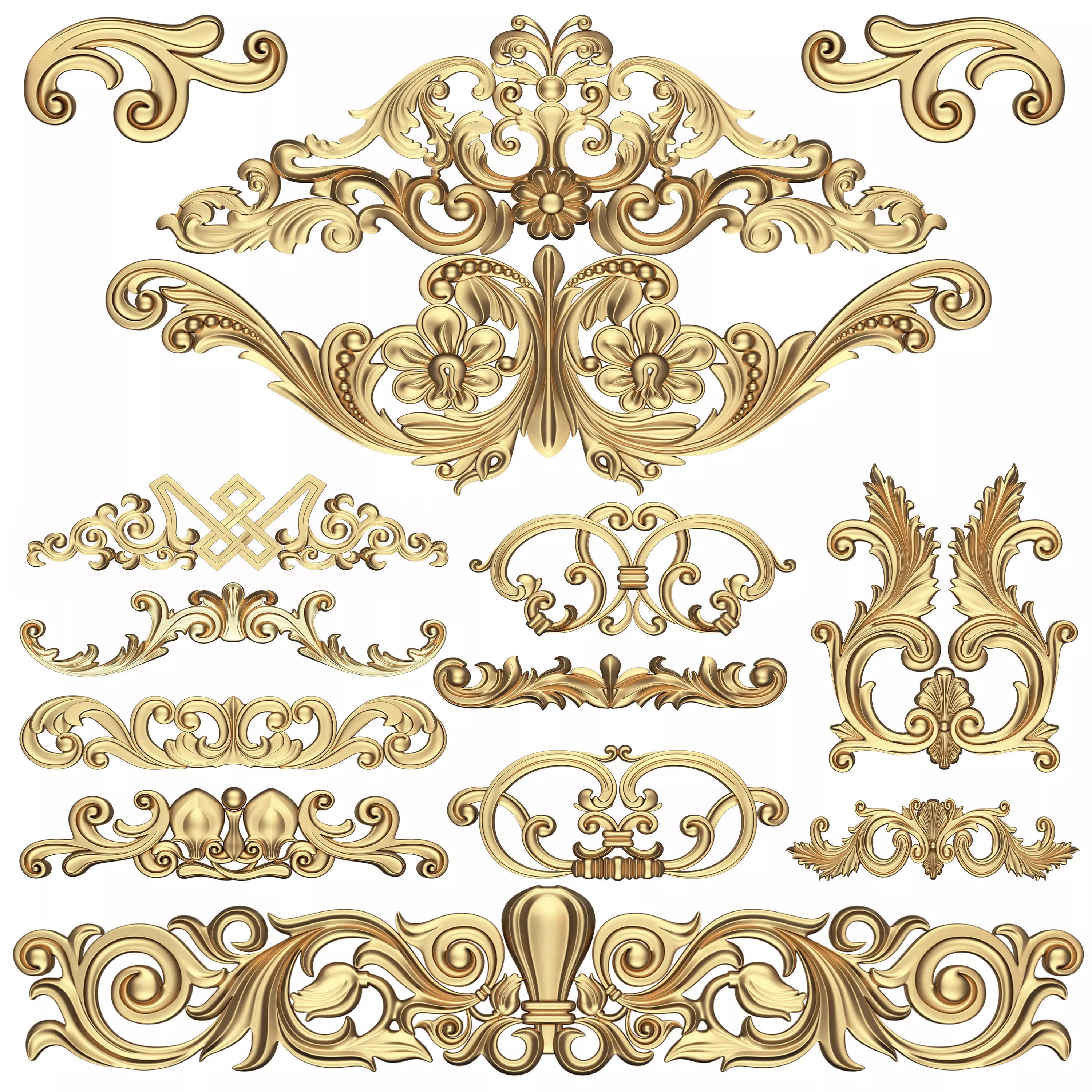 Collection of Carved Plaster Molding Decorations Low-poly 3D model_0