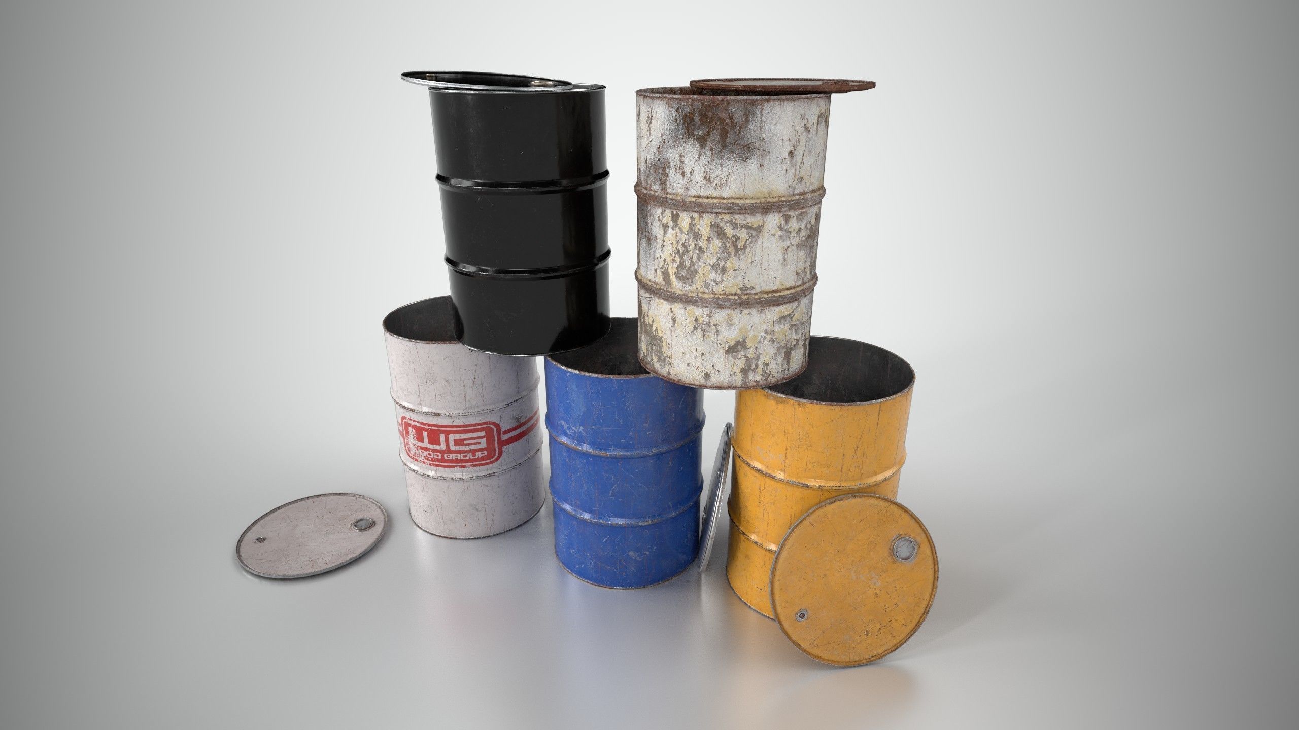 Oil Barrel 2 Open Low-poly 3D model_5
