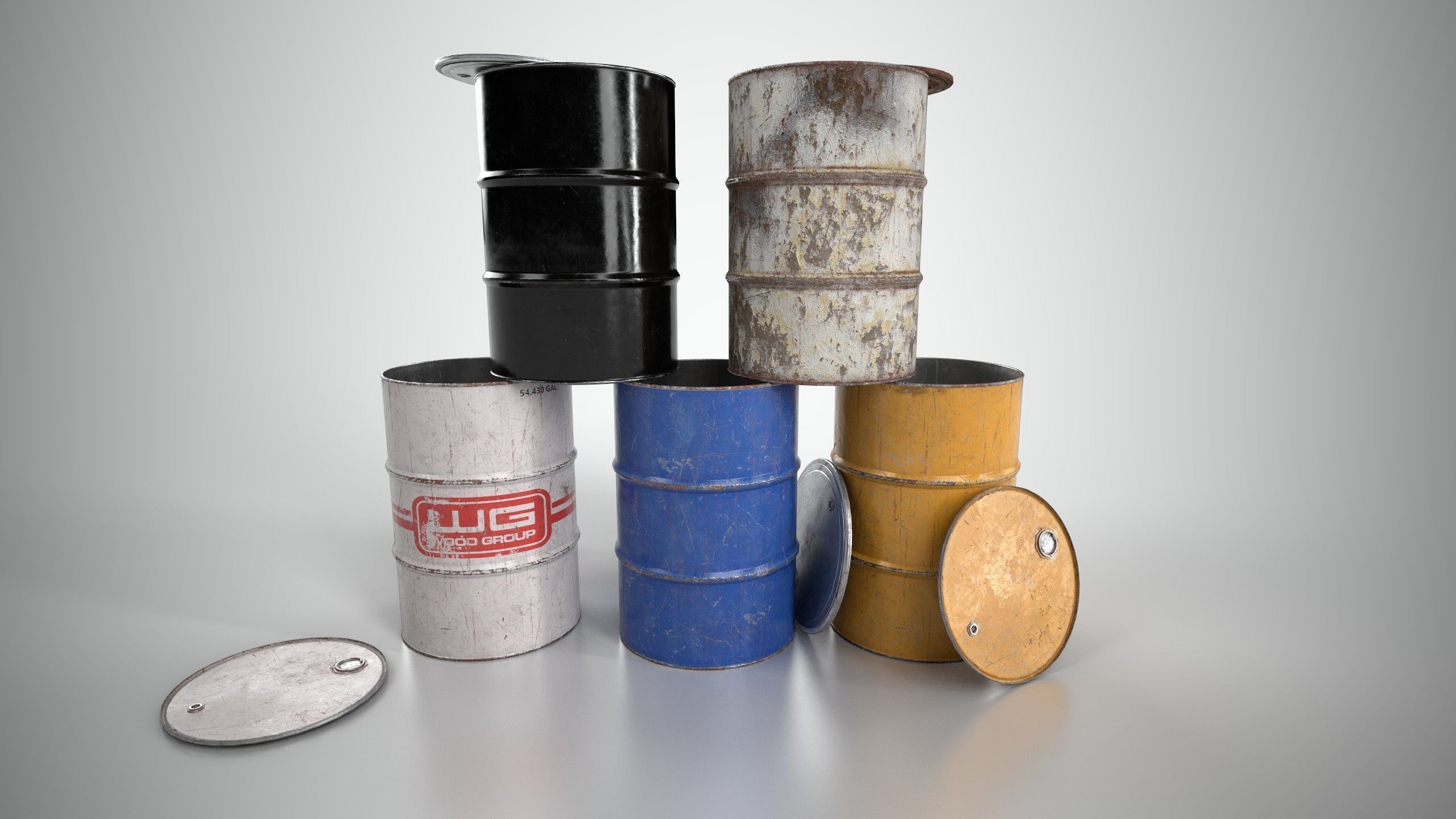 Oil Barrel 2 Open Low-poly 3D model_4
