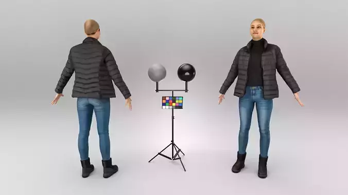 Woman in puffer ready for animation 415