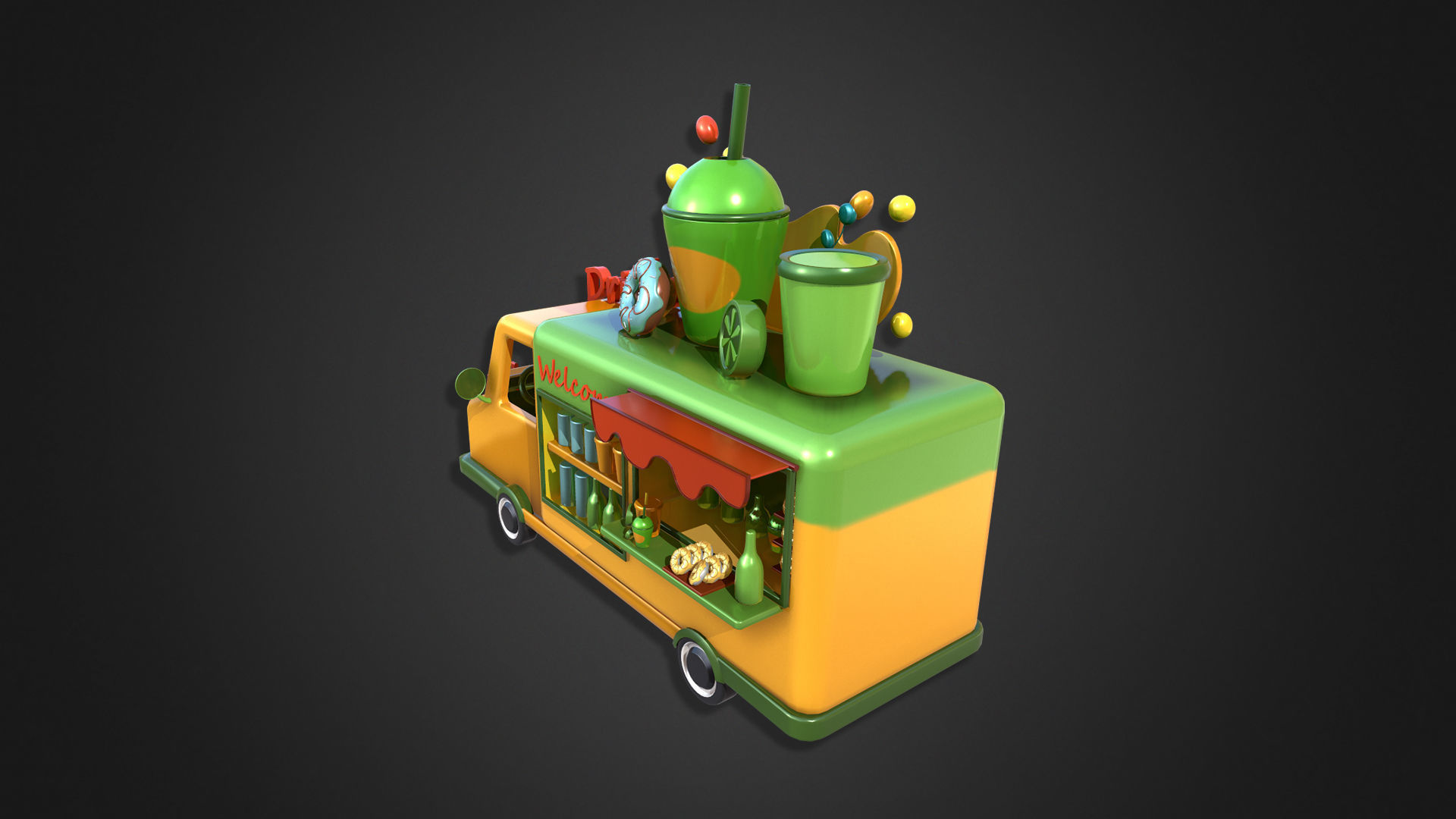 Asset - Cartoons - Food Car - Drinks Car 3D model_12