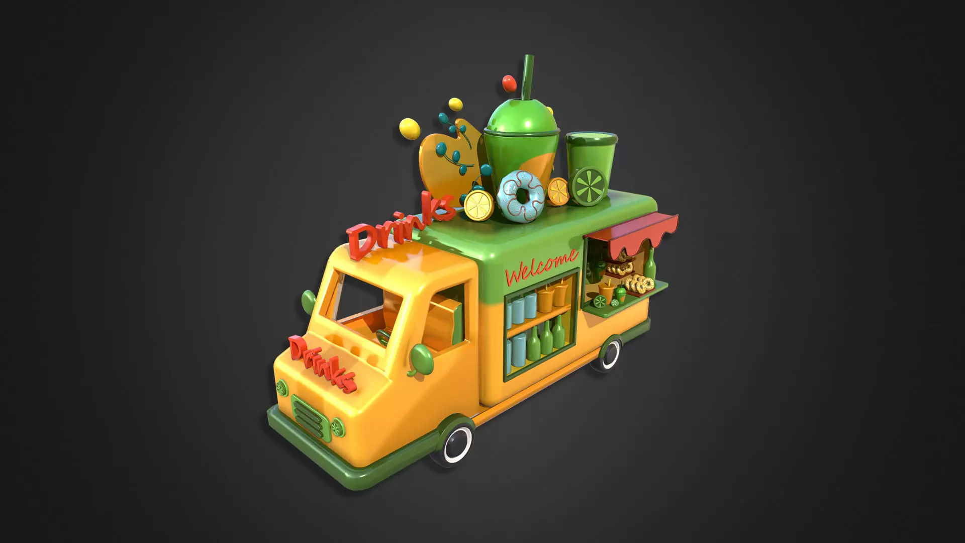 Asset - Cartoons - Food Car - Drinks Car 3D model_0