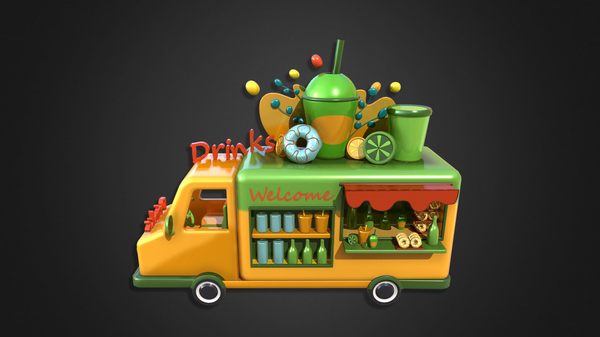 Asset - Cartoons - Food Car - Drinks Car 3D model_4
