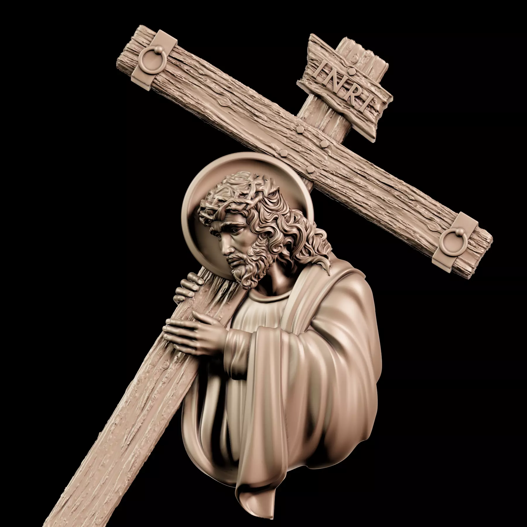 Jesus with cross sculpture 3D print model_0