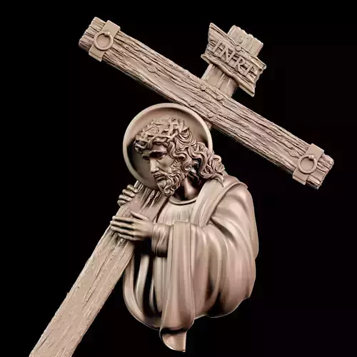 Jesus with cross sculpture 3D print model