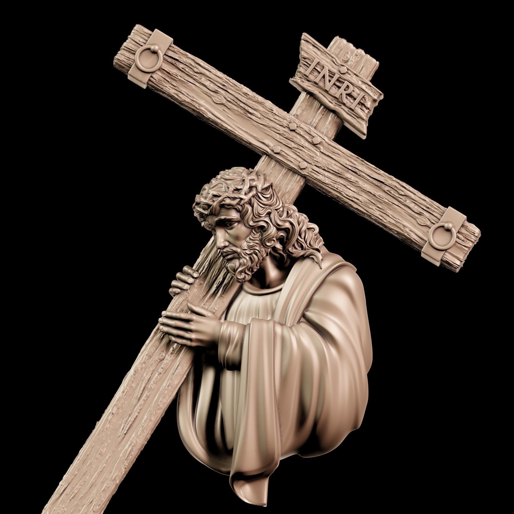 Jesus with cross sculpture 3D print model_1