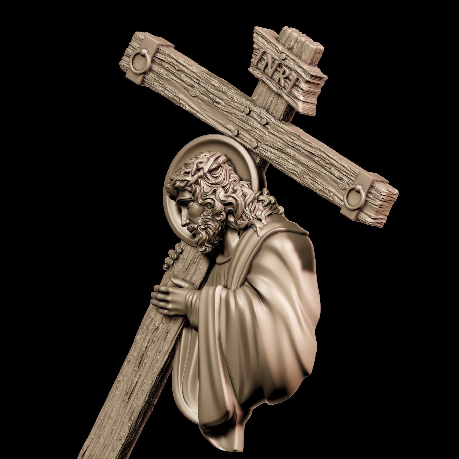 Jesus with cross sculpture 3D print model_2
