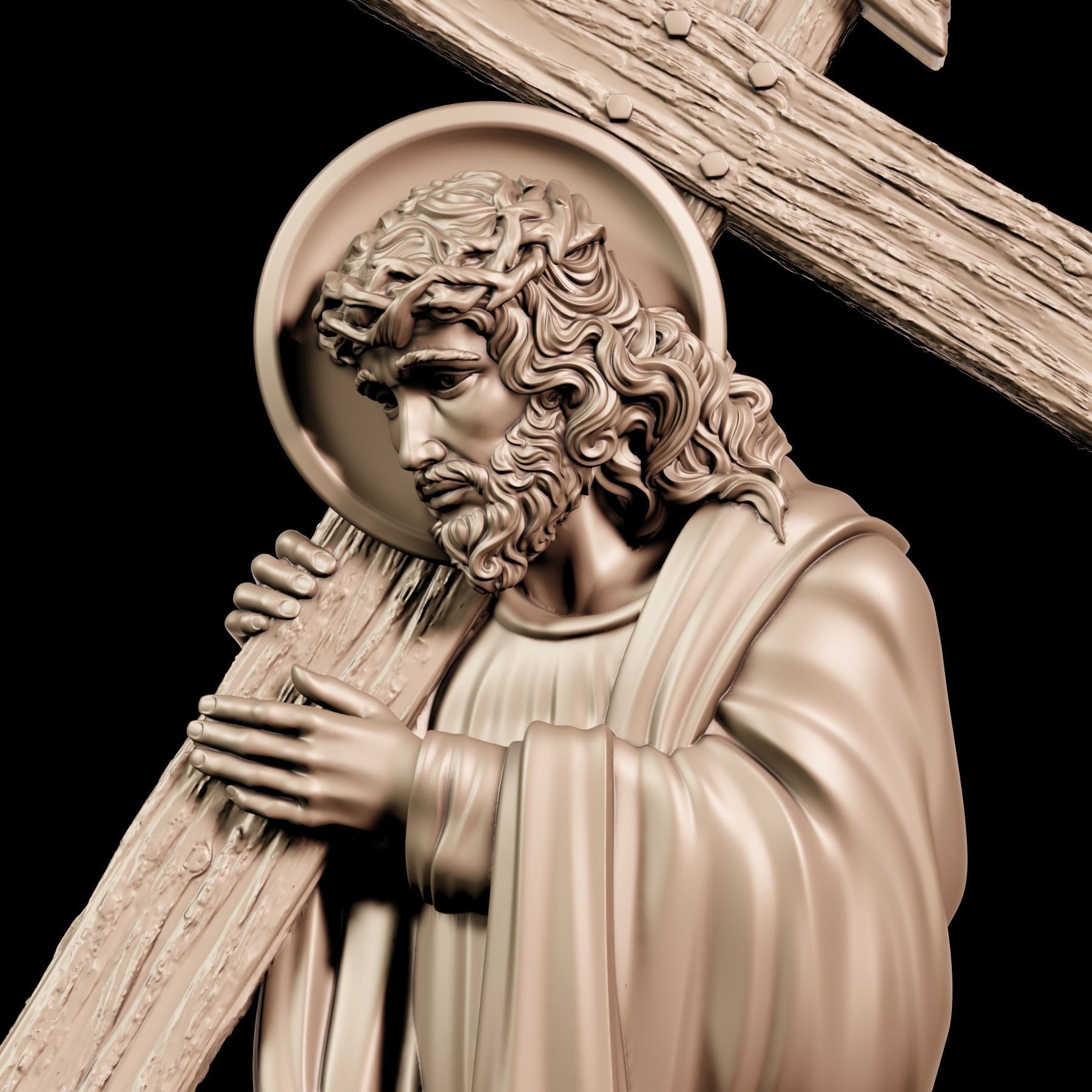 Jesus with cross sculpture 3D print model_5