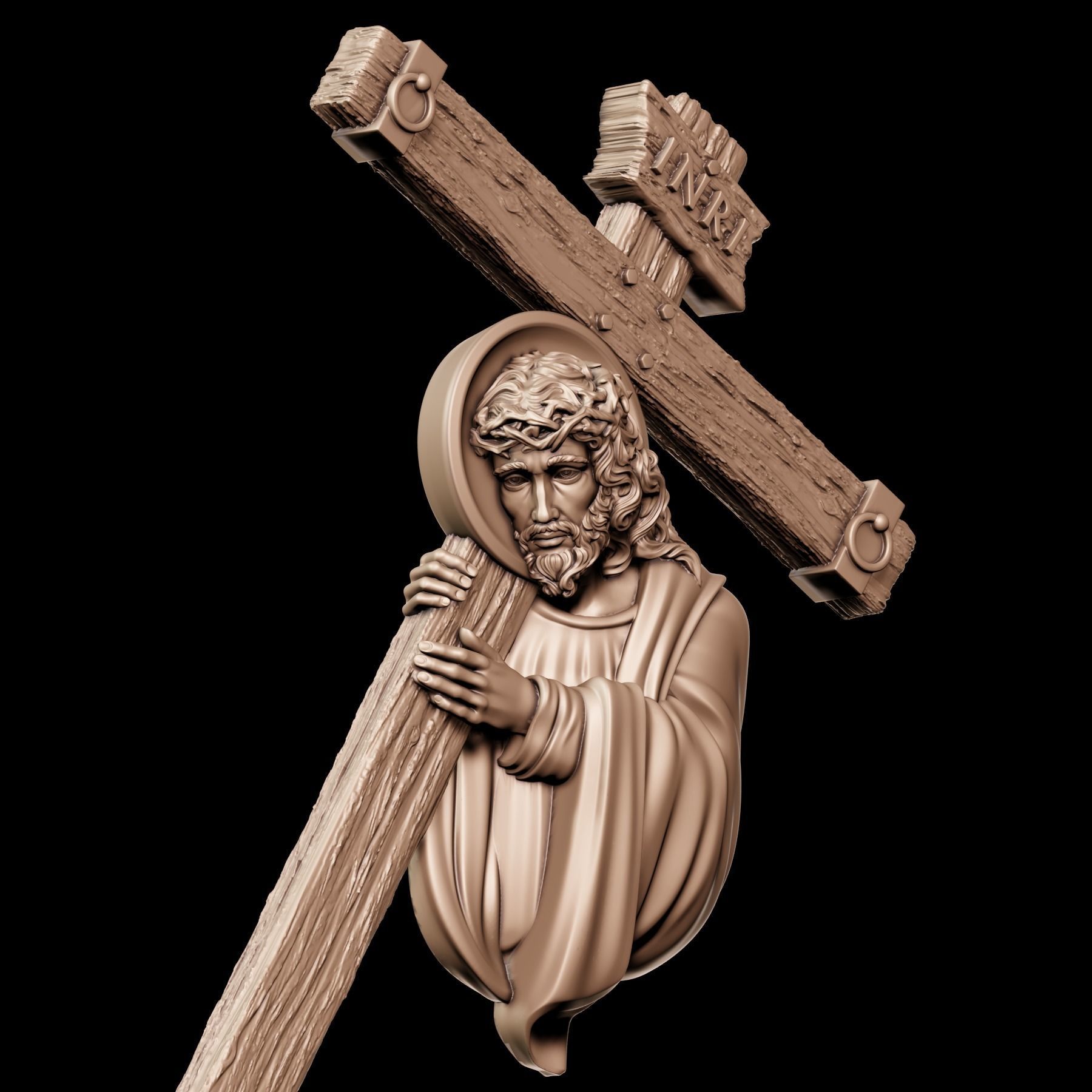 Jesus with cross sculpture 3D print model_3