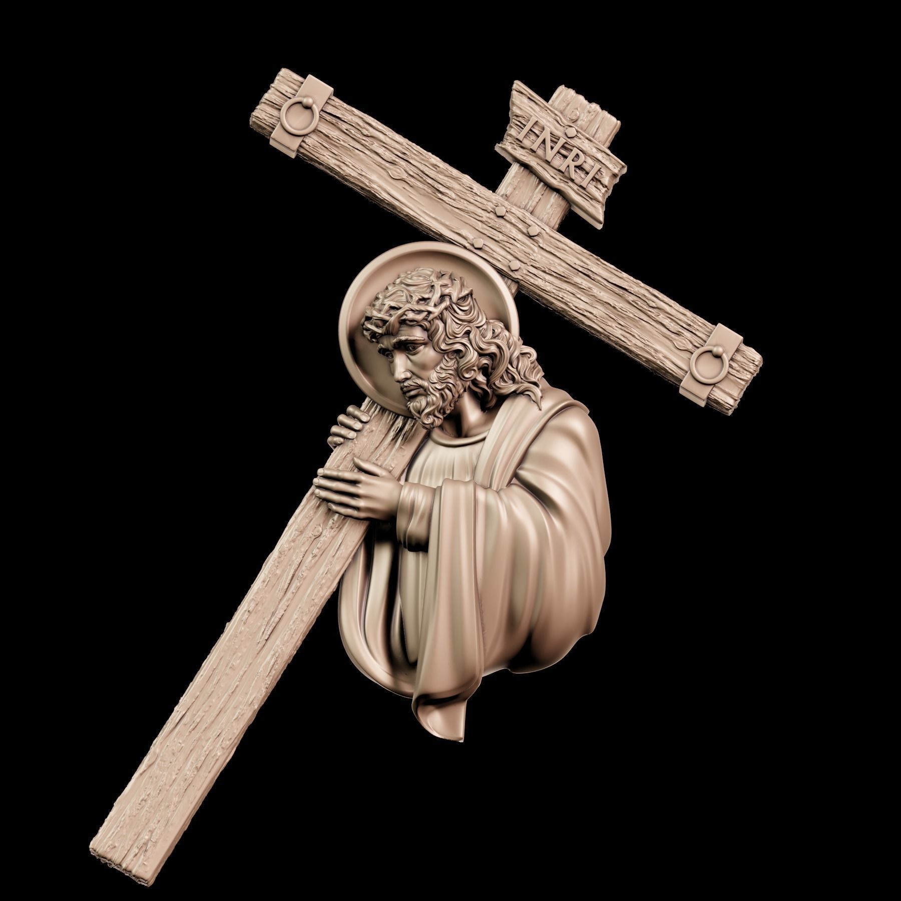 Jesus with cross sculpture 3D print model_4