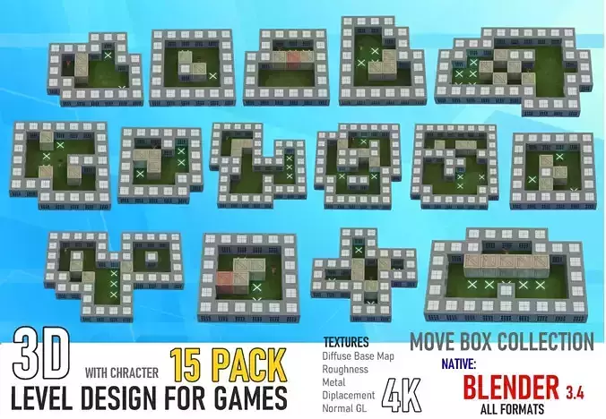 15 Levels Pack Low-poly 3D model