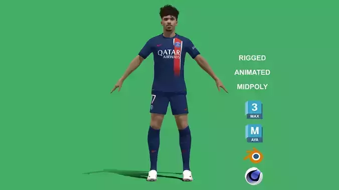 3D Rigged Vitinha PSG 2024 3D model