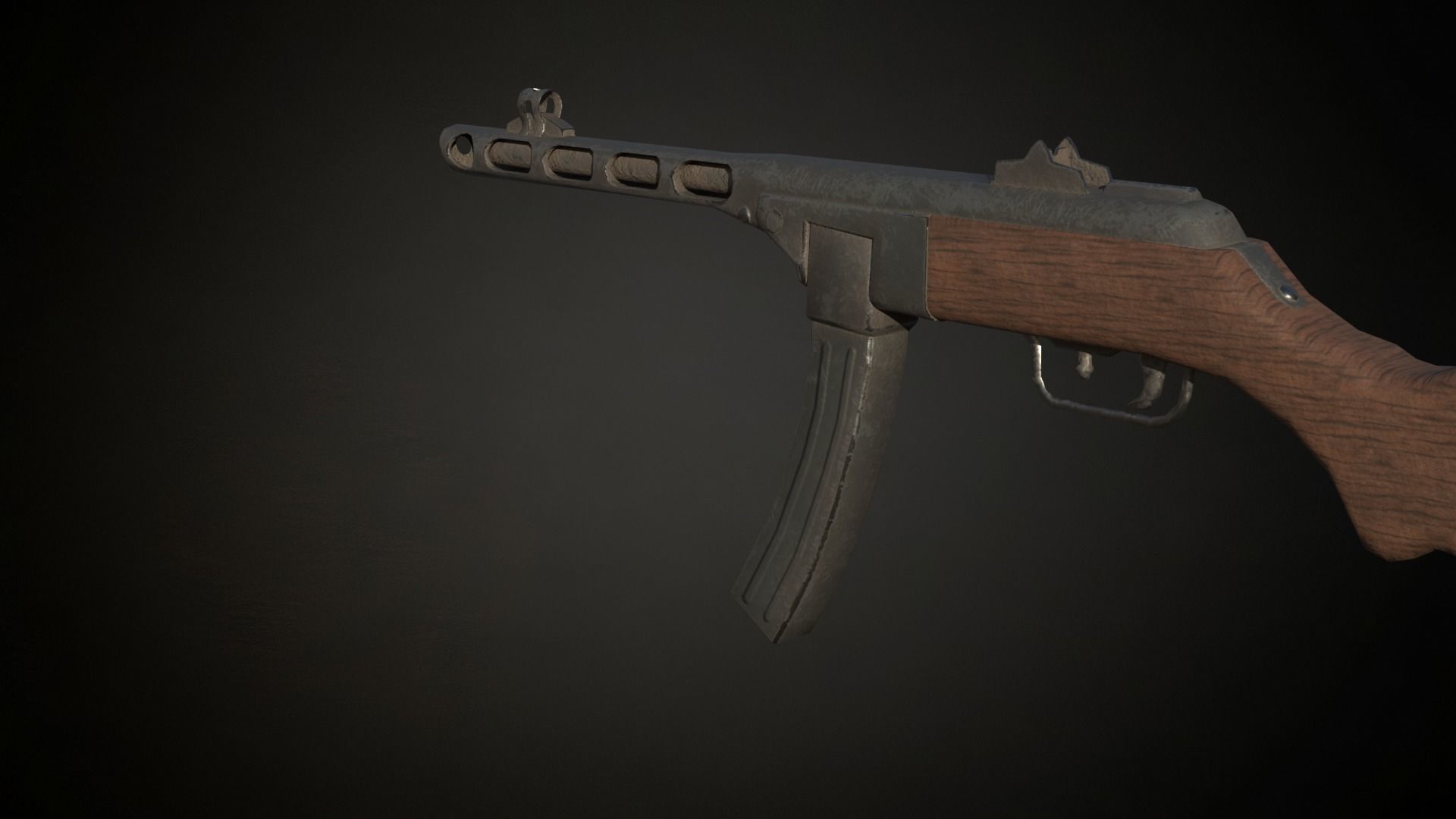 Ppsh-41 stick drum soviet submachinegun Low-poly 3D model_2