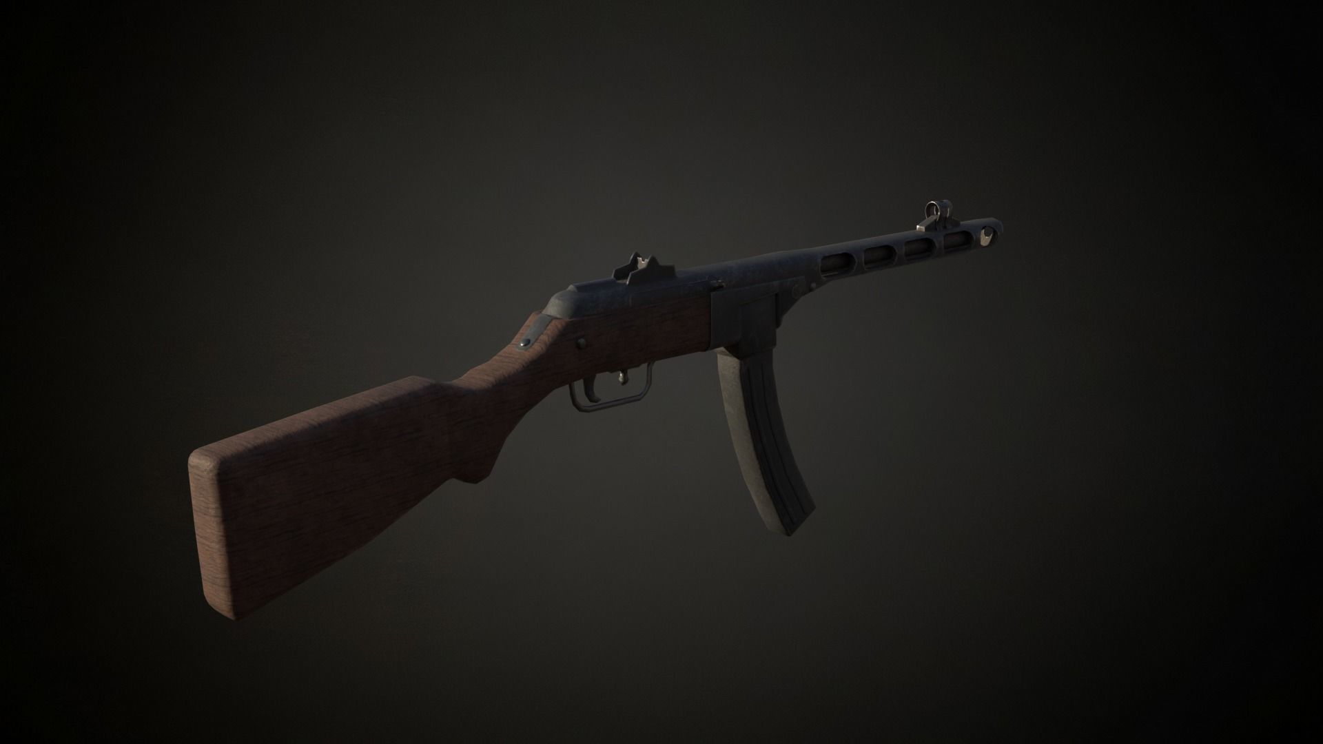 Ppsh-41 stick drum soviet submachinegun Low-poly 3D model_4