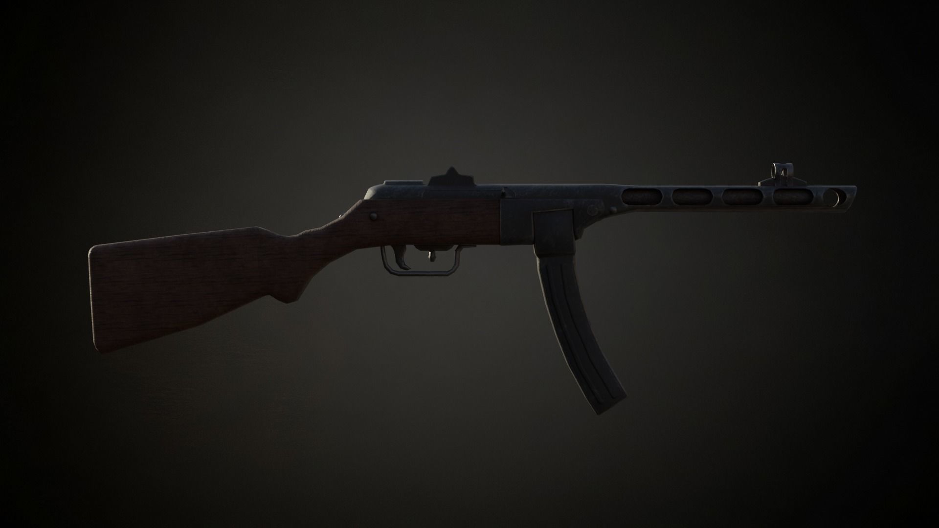 Ppsh-41 stick drum soviet submachinegun Low-poly 3D model_5