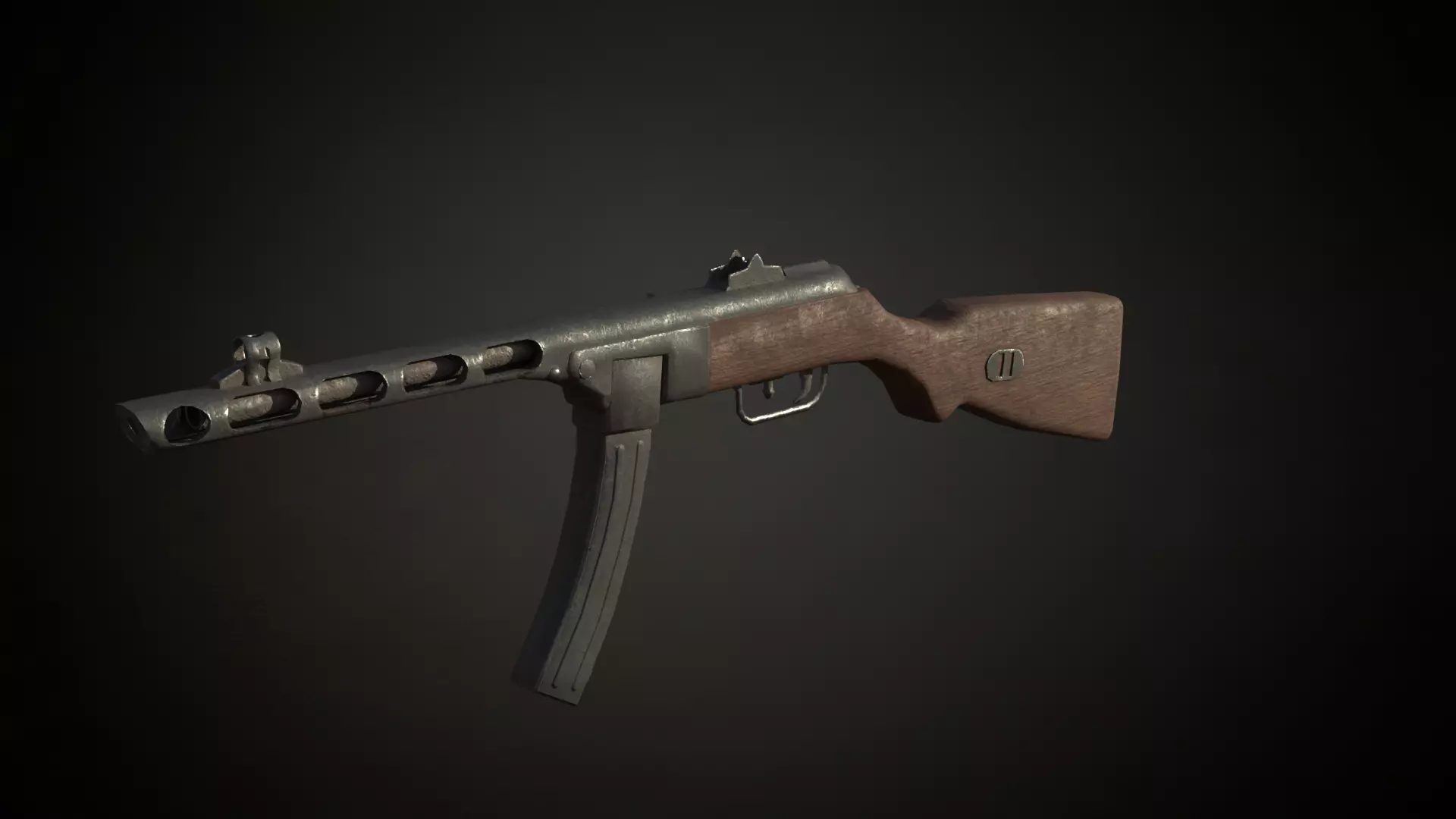 Ppsh-41 stick drum soviet submachinegun Low-poly 3D model_0