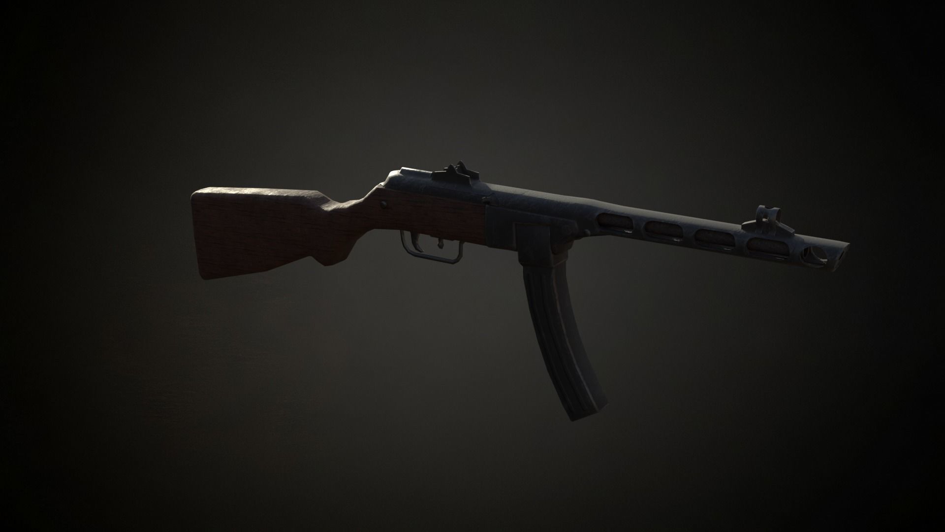 Ppsh-41 stick drum soviet submachinegun Low-poly 3D model_6