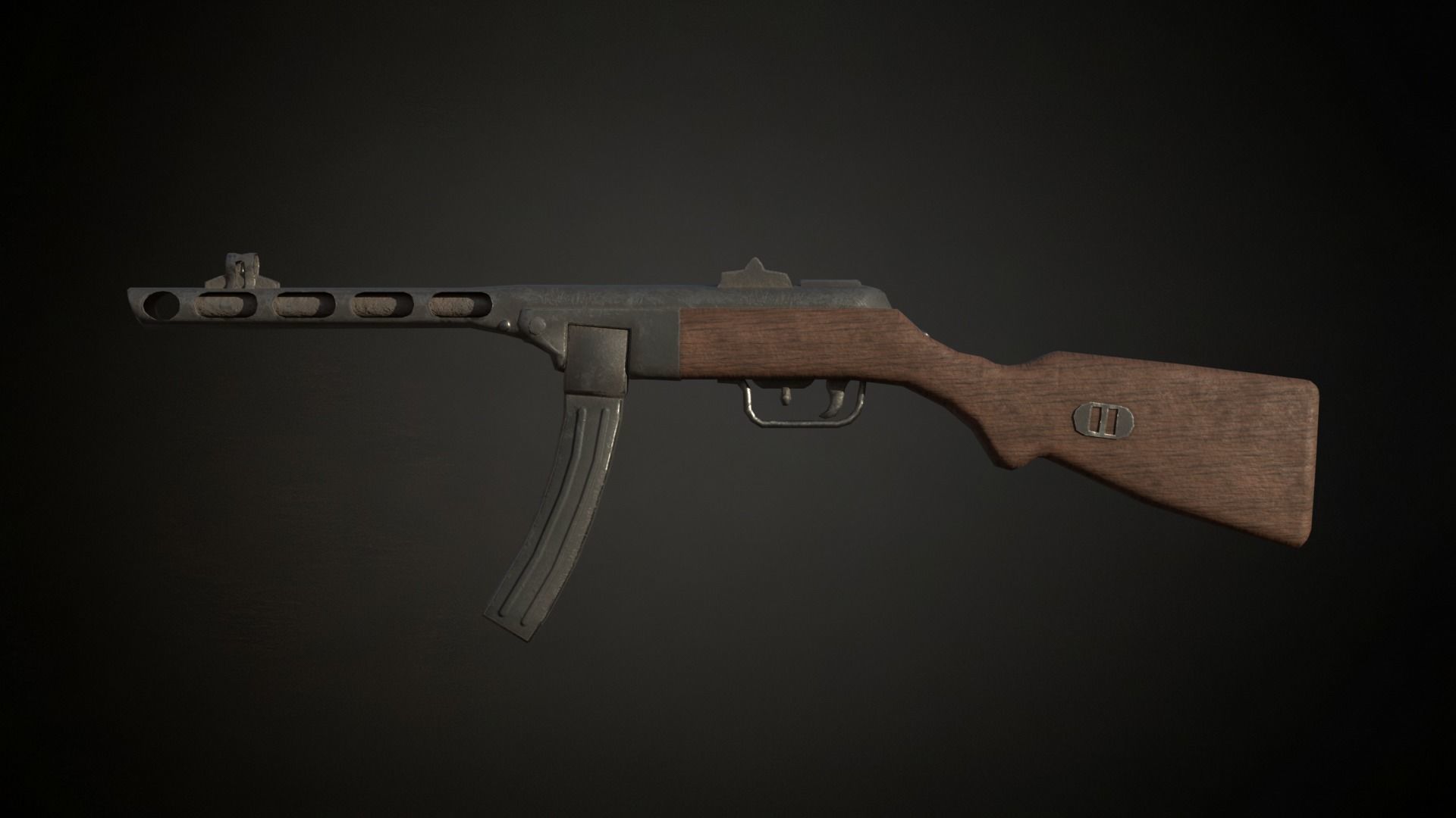 Ppsh-41 stick drum soviet submachinegun Low-poly 3D model_8
