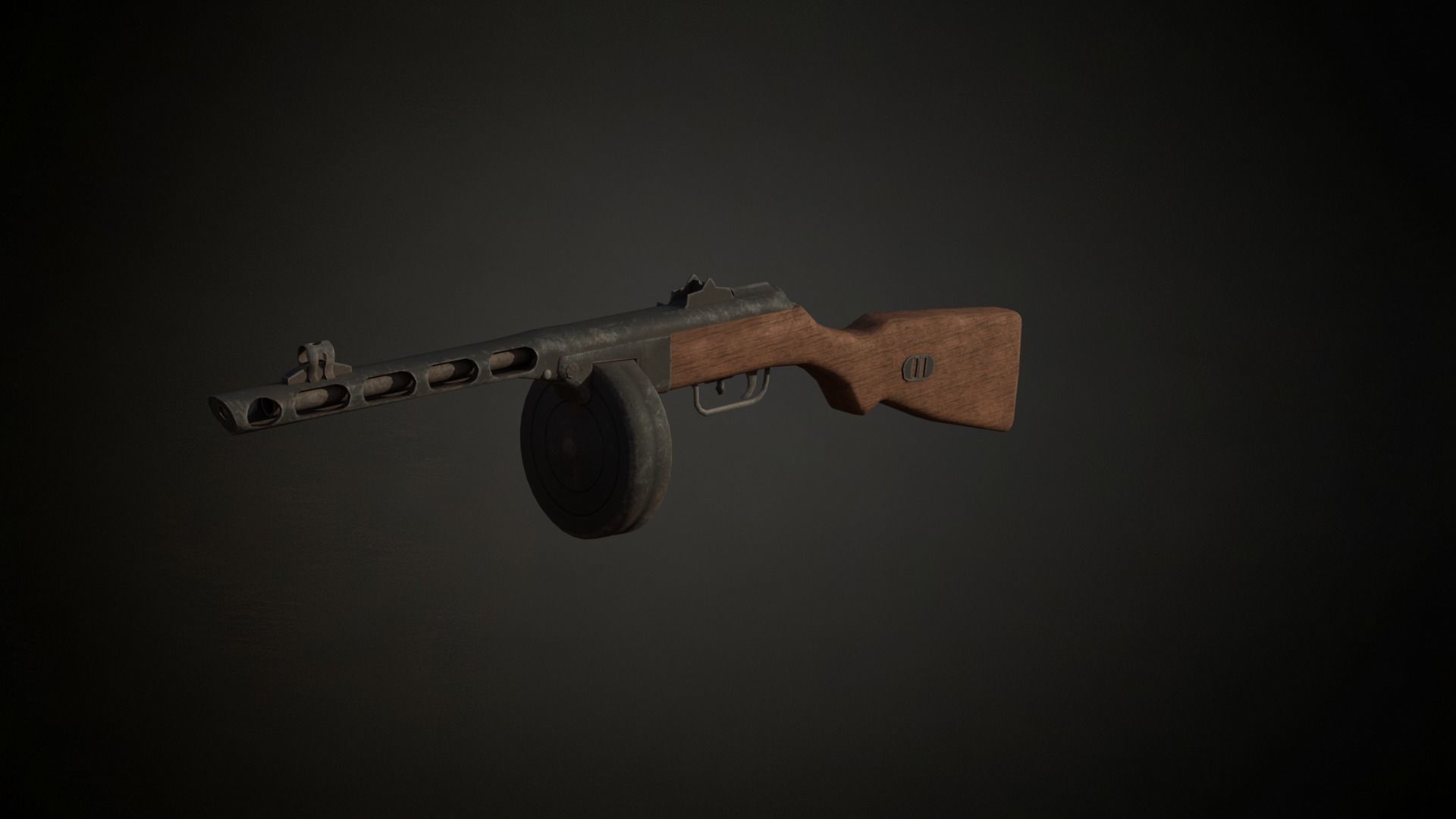 Ppsh-41 stick drum soviet submachinegun Low-poly 3D model_1