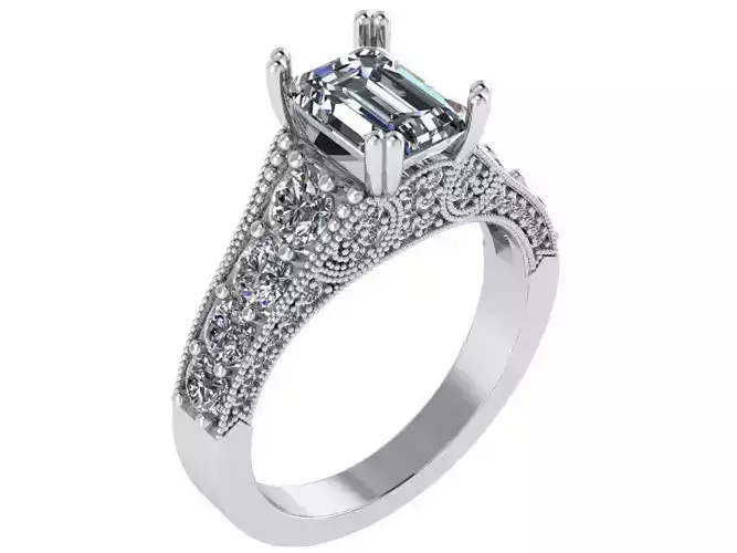Emerald Diamond Shank Ring 0142