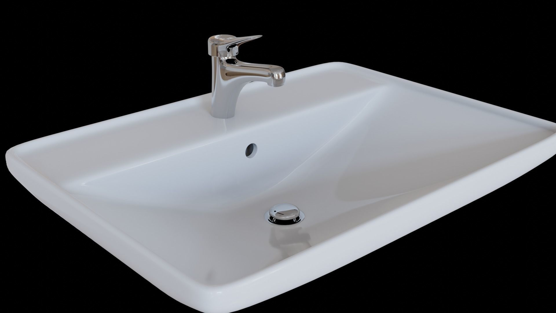 Drop-in washbasin white with Mixer Free 3D model_1