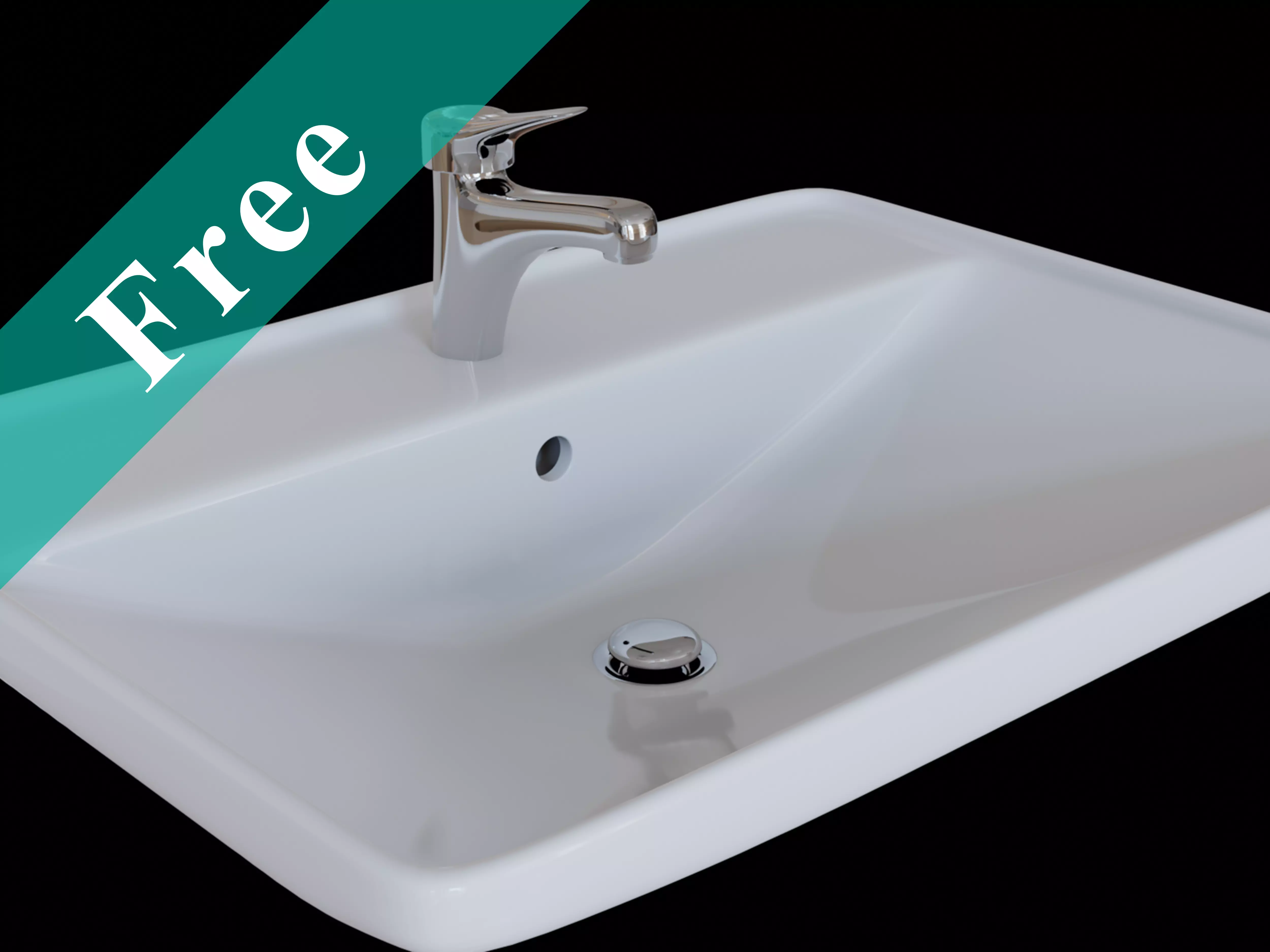 Drop-in washbasin white with Mixer Free 3D model_0
