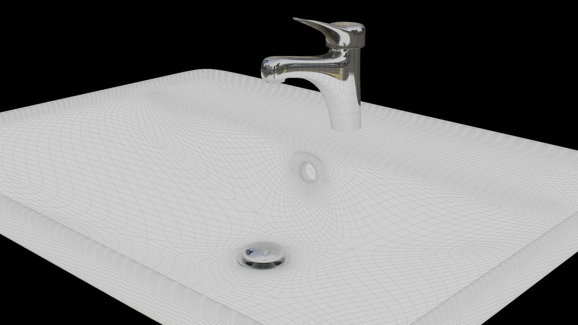 Drop-in washbasin white with Mixer Free 3D model_8