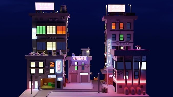 3D model Cyberpunk Buildings 3D Low Poly VR / AR / low-poly | CGTrader