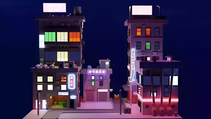 Cyberpunk Buildings 3D Low Poly