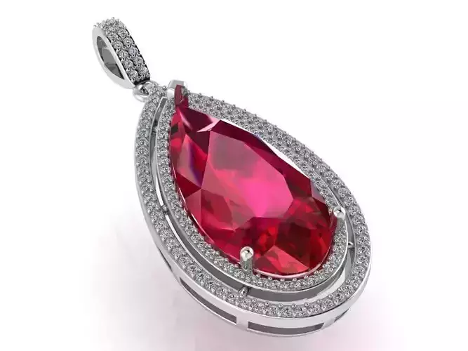 Pear Rubin Double Halo Pendant 0156