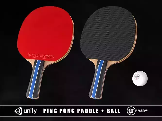 Ping Pong Paddle and Ball Low-poly 3D model