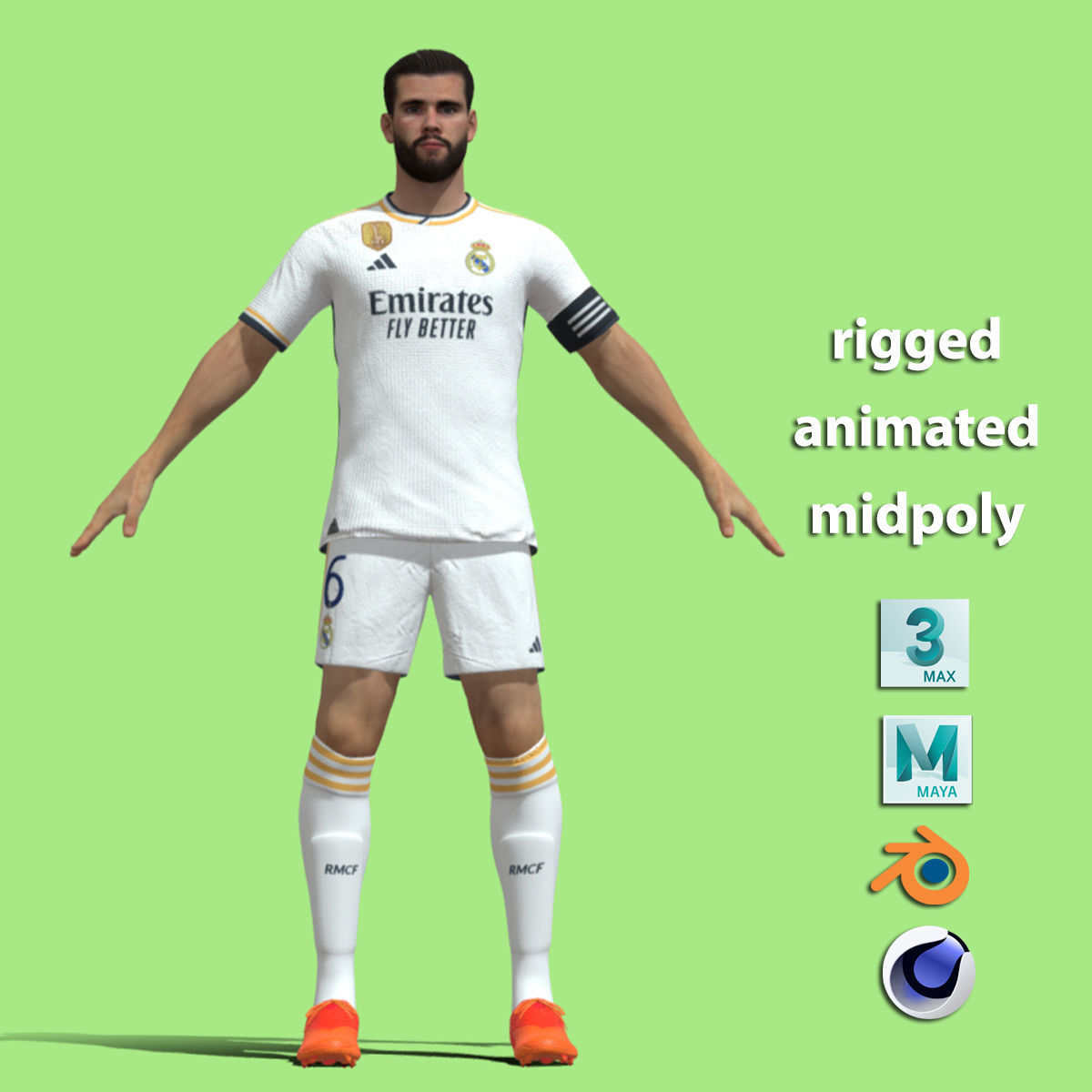 T-Pose Rigged Nacho Fernandez Real Madrid 23-24 3D model_1