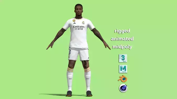 T-Pose Rigged Militao Real Madrid 23-24 3D model T-Pose Rigged Militao Real Madrid 23-24 3D model