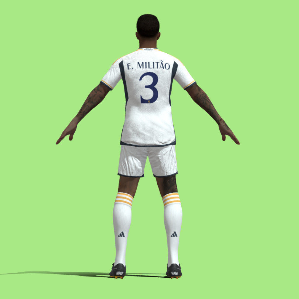T-Pose Rigged Militao Real Madrid 23-24 3D model_2