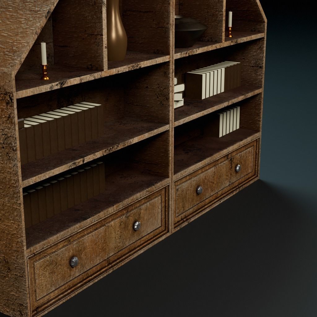 Wooden Bookshelf Low-poly 3D model_5