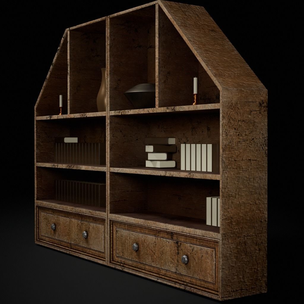 Wooden Bookshelf Low-poly 3D model_2