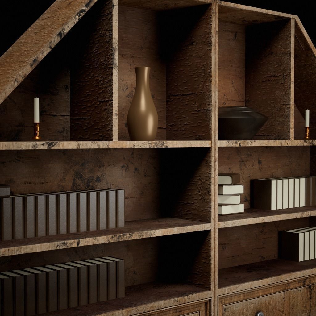 Wooden Bookshelf Low-poly 3D model_1